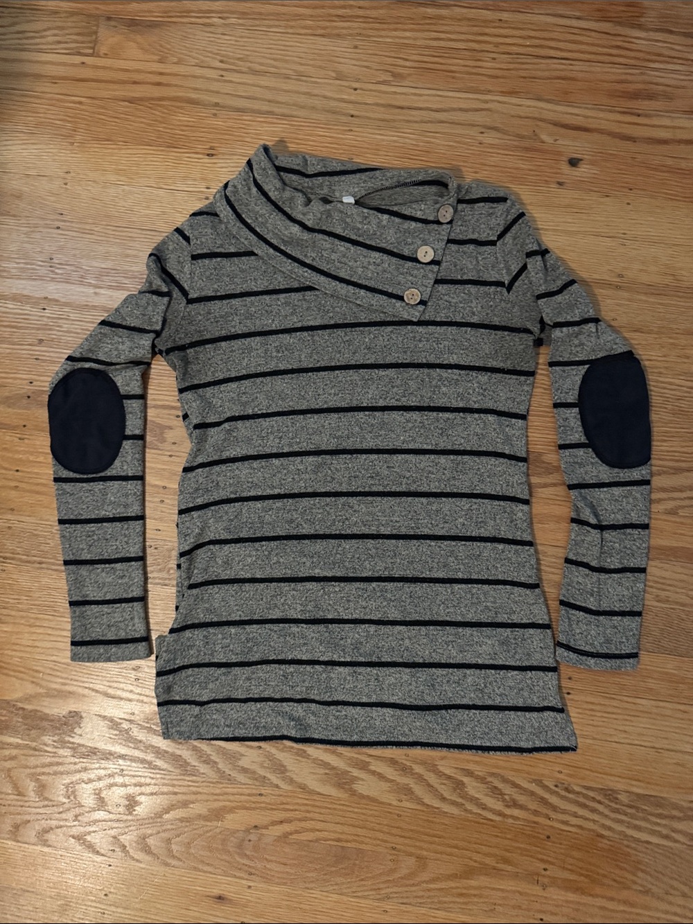 Pink Blush Maternity Striped Brow & Black Button-Neck Top with Elbow Patches